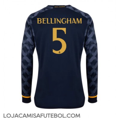 Camisa de Futebol Real Madrid Jude Bellingham #5 Equipamento Secundário 2023-24 Manga Comprida